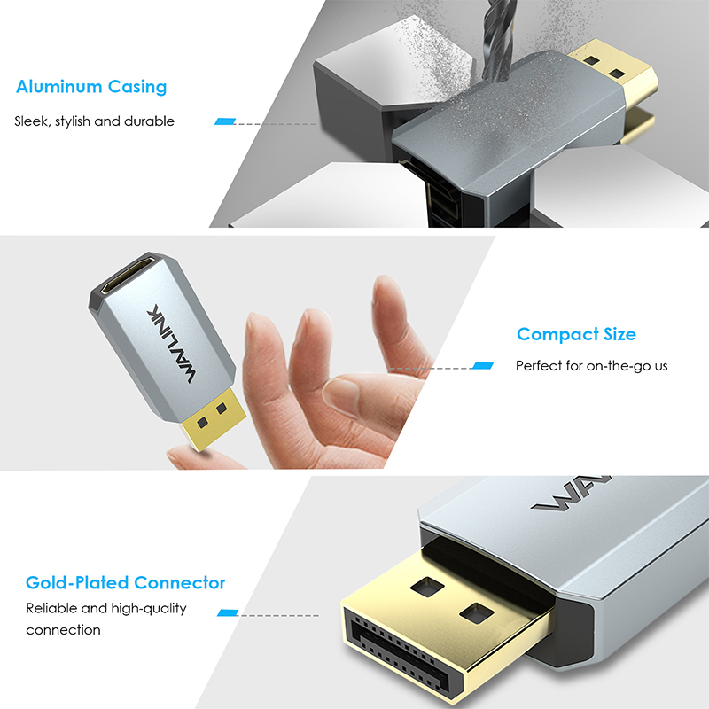 WAVLINK 4K DisplayPort to HDMI Adapter, Uni-Directional DP to HDMI Converter Male to Female, Compact Mini Active Adapter 4K/2K@60Hz, Compatible for AMD, Dell, HP, Lenovo Devices 5