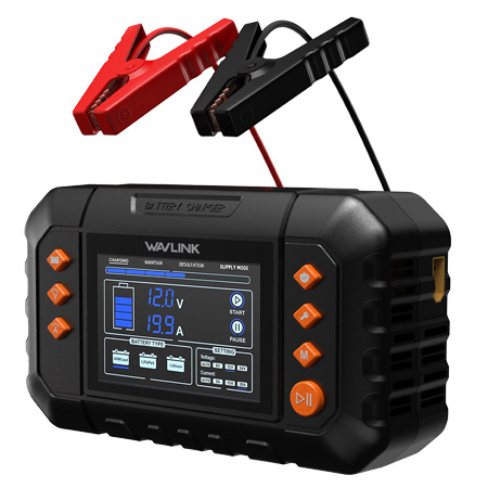 WAVLINK 280W Smart Battery Charger, Max. 20A Trickle Charger with LCD Display, for 6V/12V/24V Lead-Acid/Lithium/LiFePO4 Batteries, Battery Maintainer and Desulfurizer for Cars, Boats, Motorcycles