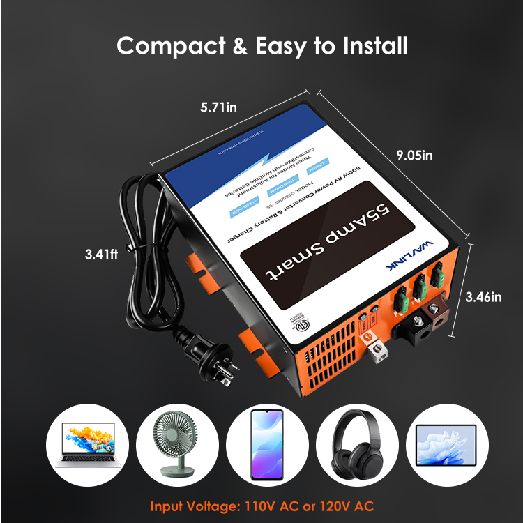 WAVLINK 800W Smart RV Battery Charger, Max 55A Multi-Stage Charger with Fuse-Replaceable Design & 6-Way Protection, for 12V Lithium/Lead-Acid RV Batteries, Auto Power Converter for RVs, Boats, Campers 5