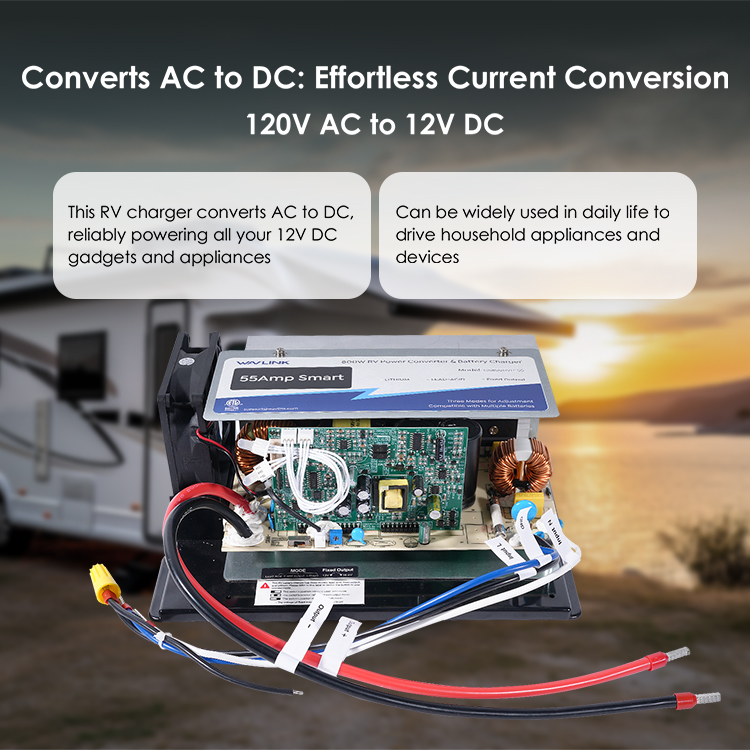 Wavlink 800W Smart RV Battery Charger - 55A Max Multi-Stage Charging with Replaceable Fuse & 6 Protections, Compatible with 12V Lithium/Lead-Acid Batteries, Automatic Power Converter for RVs, Boats, Campers 2