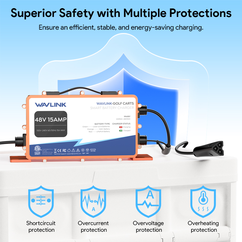 GS950C RXV Plug 48V/15A Golf Cart Smart Charger, 810W Output, IP67 Waterproof, Multi-Battery Compatible, PWM Intelligent Charging 4