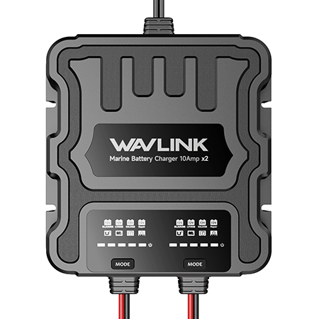WAVLINK 2 Bank Marine Battery Charger, IP68 Waterproof Onboard Charger, Multi-Stage Charging for SLA/AGM, Lithium(LiFePO4), Calcium Batteries