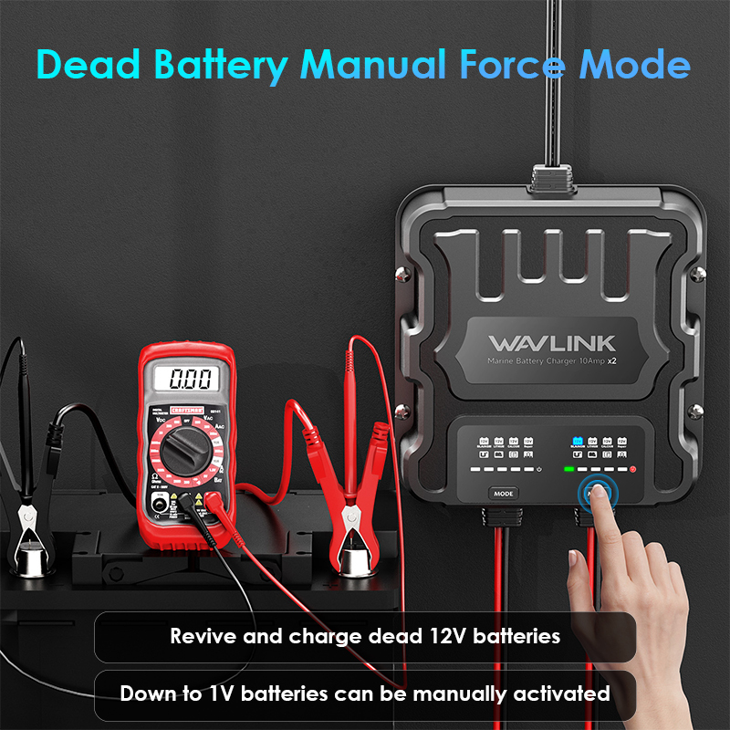 WAVLINK 2 Bank Marine Battery Charger, IP68 Waterproof Onboard Charger, Multi-Stage Charging for SLA/AGM, Lithium(LiFePO4), Calcium Batteries 4
