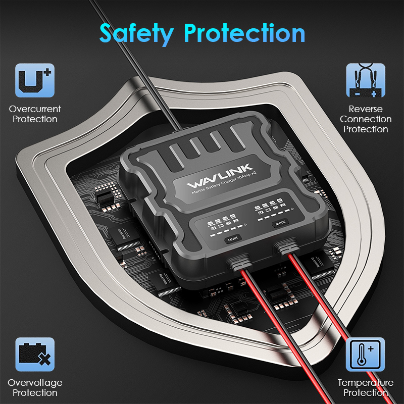 WAVLINK 2 Bank Marine Battery Charger, IP68 Waterproof Onboard Charger, Multi-Stage Charging for SLA/AGM, Lithium(LiFePO4), Calcium Batteries 5