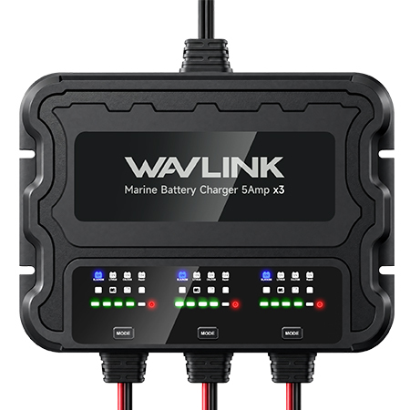 WAVLINK 3 Bank Marine Battery Charger, IP68 Waterproof Onboard Charger, Multi-Stage Charging for SLA/AGM, Lithium(LiFePO4), Calcium Batteries