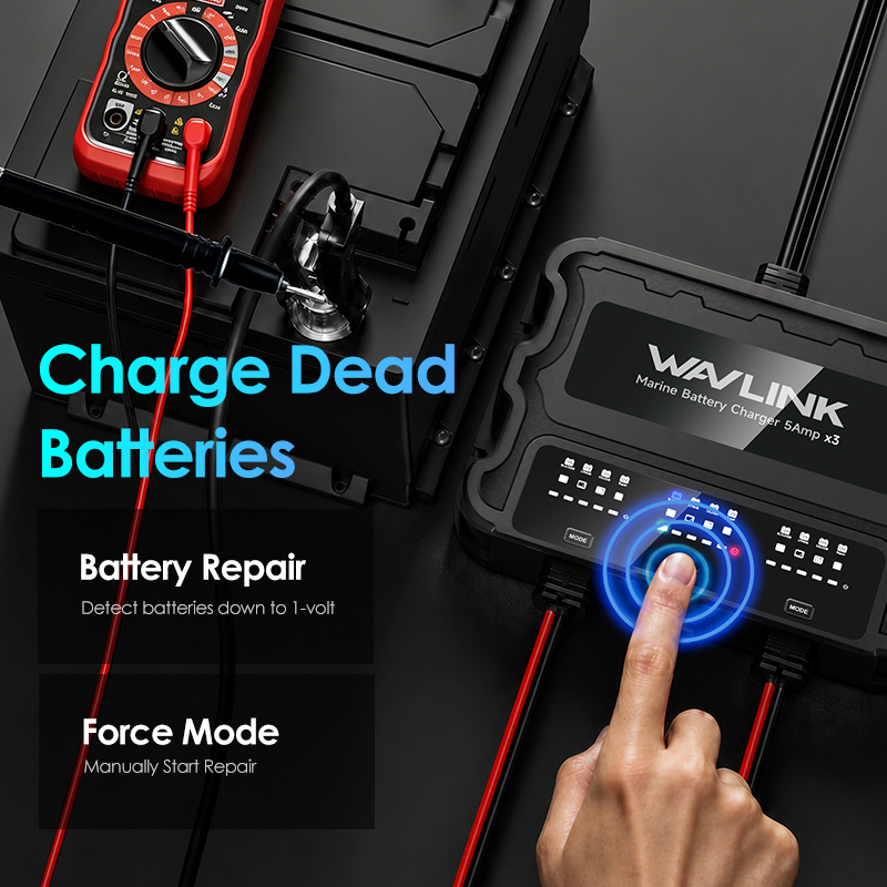 WAVLINK 3 Bank Marine Battery Charger, IP68 Waterproof Onboard Charger, Multi-Stage Charging for SLA/AGM, Lithium(LiFePO4), Calcium Batteries 4