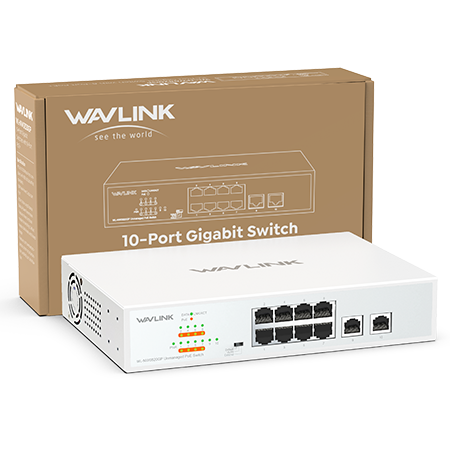WAVLINK 10 Ports Gigabit Ethernet Switch with 8 PoE Ports, 120W Total PoE+, IEEE 802.3at/af &mdash; Plug and Play, Rack Mounting & Wall Mounting
