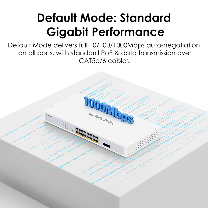 WAVLINK 18 Ports Gigabit Ethernet Switch with 16 PoE Ports, 250W Total PoE+, IEEE 802.3at/af &mdash; Plug and Play, Rack Mounting & Desktop Installation 5