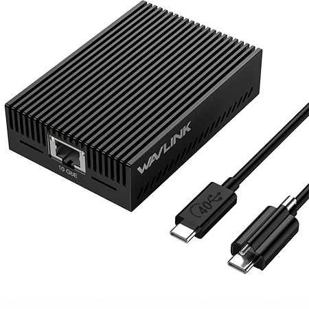 WL-NWU342G-black: WAVLINK 10G Ethernet Adapter for Thunderbolt 3/4/5 & USB4, Supports 10G/5G/2.5G/1G/100M/10M Adaptive Speed, Compact Aluminum Design, Includes 40Gbps USB-C Cable, for Mac, Windows, Linux, ChromeOS