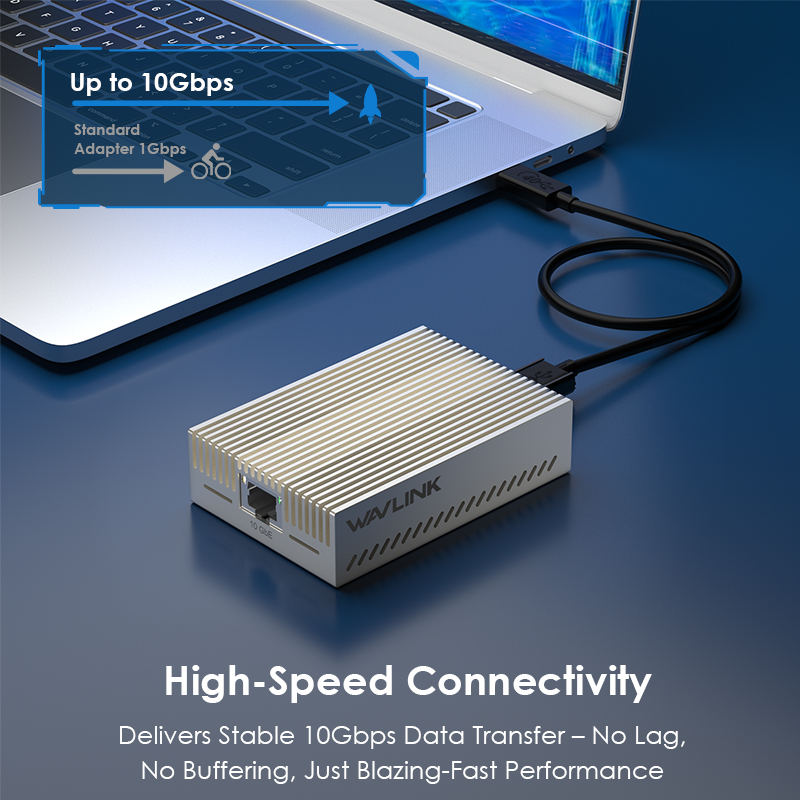 WL-NWU342G-silver: WAVLINK 10G Ethernet Adapter for Thunderbolt 3/4/5 & USB4, Supports 10G/5G/2.5G/1G/100M/10M Adaptive Speed, Compact Aluminum Design, Includes 40Gbps USB-C Cable, for Mac, Windows, Linux, ChromeOS 3
