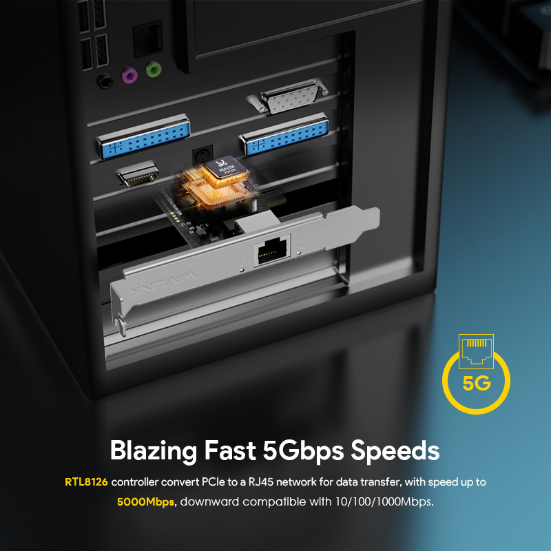 Wavlink PCIe Network Card, 5Gbps High-Speed with 2.5G/1G/100Mbps Compatibility, Supports Wake on LAN & PXE Boot, Low/Full Profile Brackets for Standard/Mini Tower PCs, Windows 10/11 Compatible