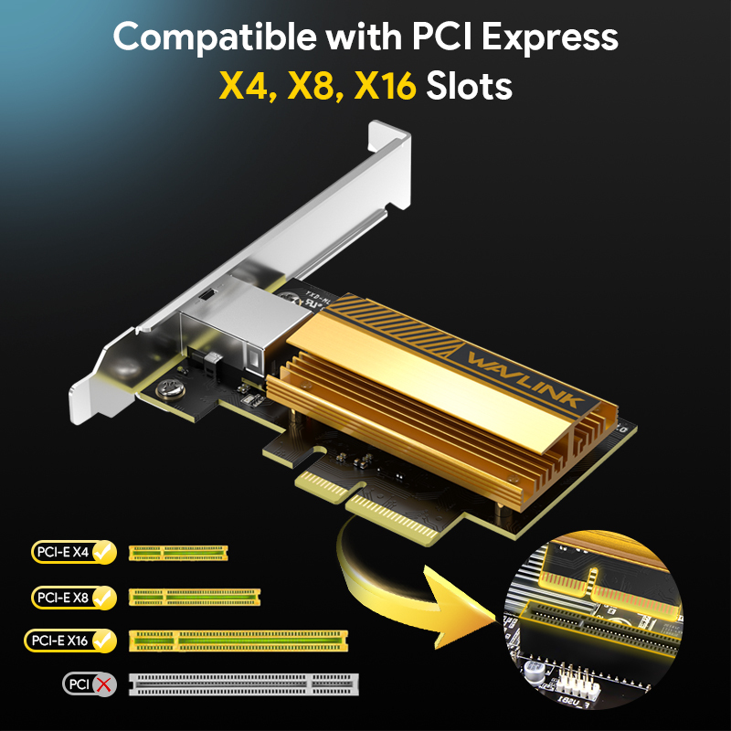Wavlink 10Gbps PCIe 3.0 Network Adapter, 10x Faster RJ45 Port, Jumbo Frame up to 16KB, Low-Profile & Full-Height Brackets, QoS, Windows/Linux Compatible 2