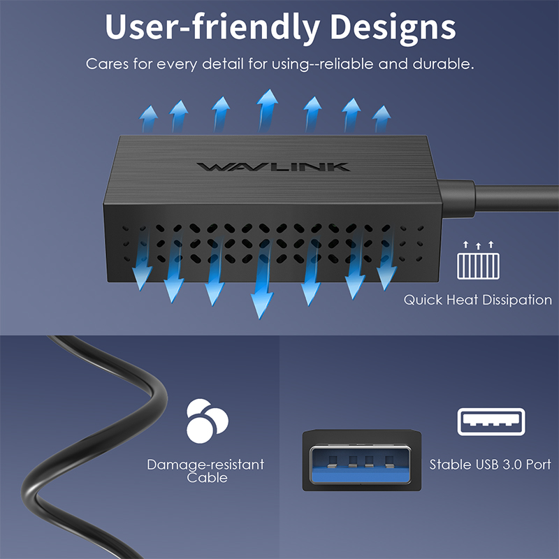WAVLINK USB3.0 Gigabit Ethernet Adapter for USB-A Devices, Supports 1000M/100M/10M Adaptive Speed, Compact&Portable Design, for macOS, Windows 8/10/11 4