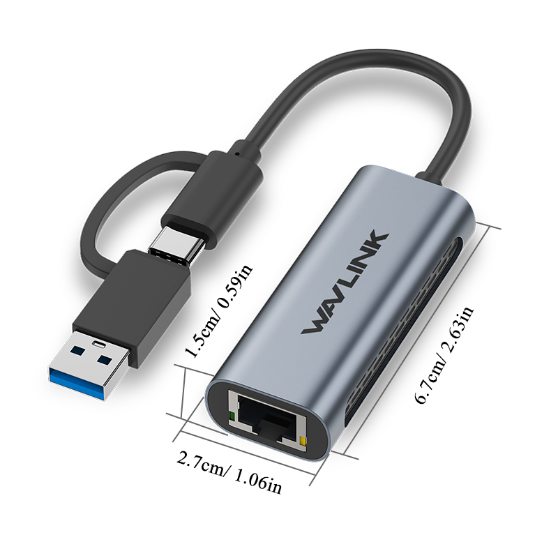 WAVLINK USB3.2 5Gbps Ethernet Adapter, Hybrid 2-in-1 Network Adapter Compatible with USB C/Thunderbolt 3 or USB 3.2 Laptop 5
