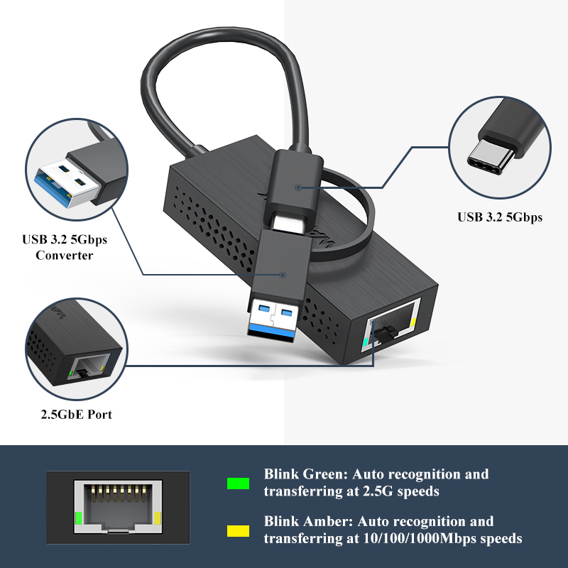 WL-NWU331GCA: WAVLINK USB3.2 5Gbps Ethernet Adapter, Hybrid 2-in-1 Network Adapter Compatible with USB C/Thunderbolt 3 or USB 3.2 Laptop 2