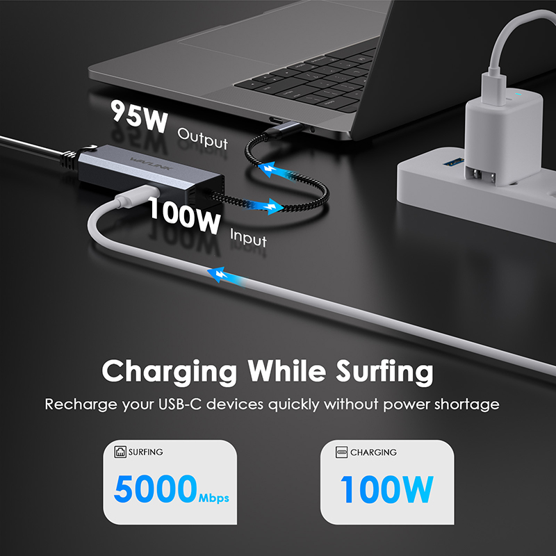 USB-C 5 Gigabit Ethernet Adapter with 95W PD 2
