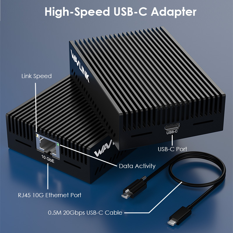 WAVLINK 10G Ethernet Adapter for USB-C (USB 3.2 Gen 2x2), Supports 10G/5G/2.5G/1G/100M/10M Adaptive Speed, Compact Aluminum Design, Includes 20Gbps USB-C Cable, Ideal for Gaming, Streaming, and Working 2