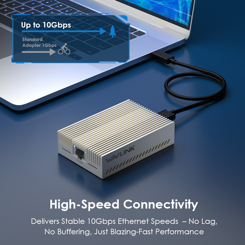 WL-NWU343G-silver: WAVLINK 10G Ethernet Adapter for USB-C (USB 3.2 Gen 2x2), Supports 10G/5G/2.5G/1G/100M/10M Adaptive Speed, Compact Aluminum Design, Includes 20Gbps USB-C Cable, Ideal for Gaming, Streaming, and Working 3