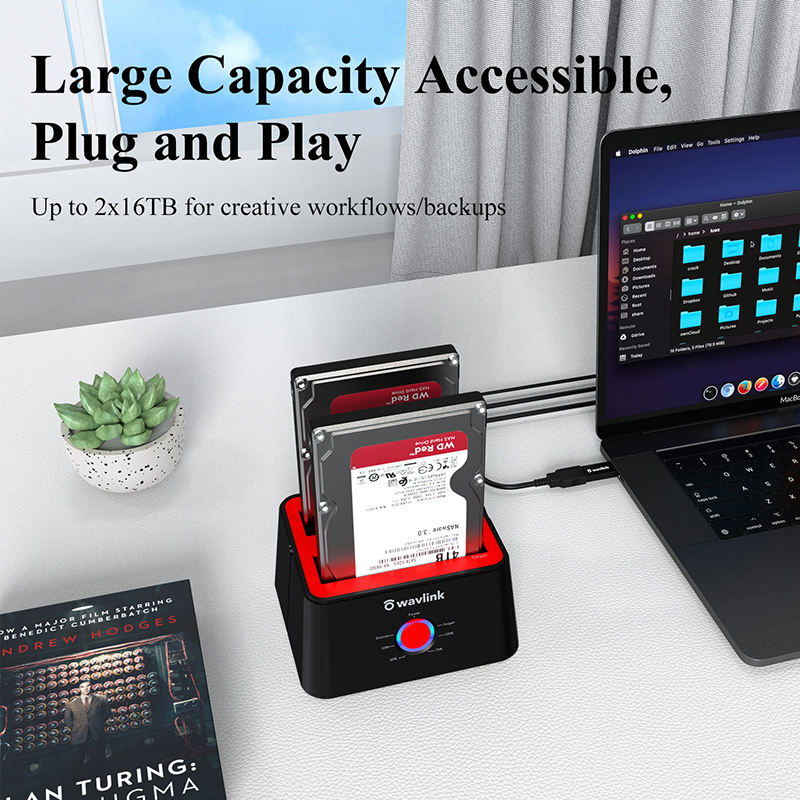 WL-ST334UA(Red): WAVLINK External Hard Drive Docking Station, Dual Bay, USB 3.0 to SATA I/II/III, Supports 2.5/3.5" HDD/SSD and Offline Cloning 4