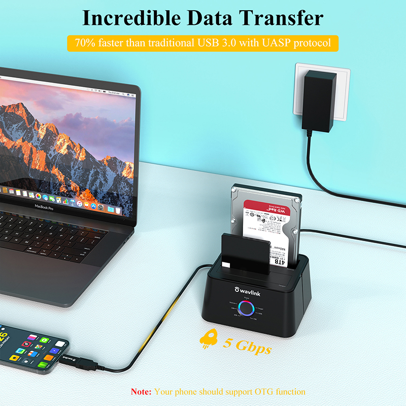 WAVLINK External Hard Drive Docking Station, Dual Bay, USB 3.0 to SATA I/II/III, Supports 2.5/3.5" HDD/SSD and Offline Cloning 3