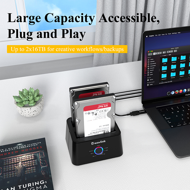 WAVLINK External Hard Drive Docking Station, Dual Bay, USB 3.0 to SATA I/II/III, Supports 2.5/3.5" HDD/SSD and Offline Cloning 4
