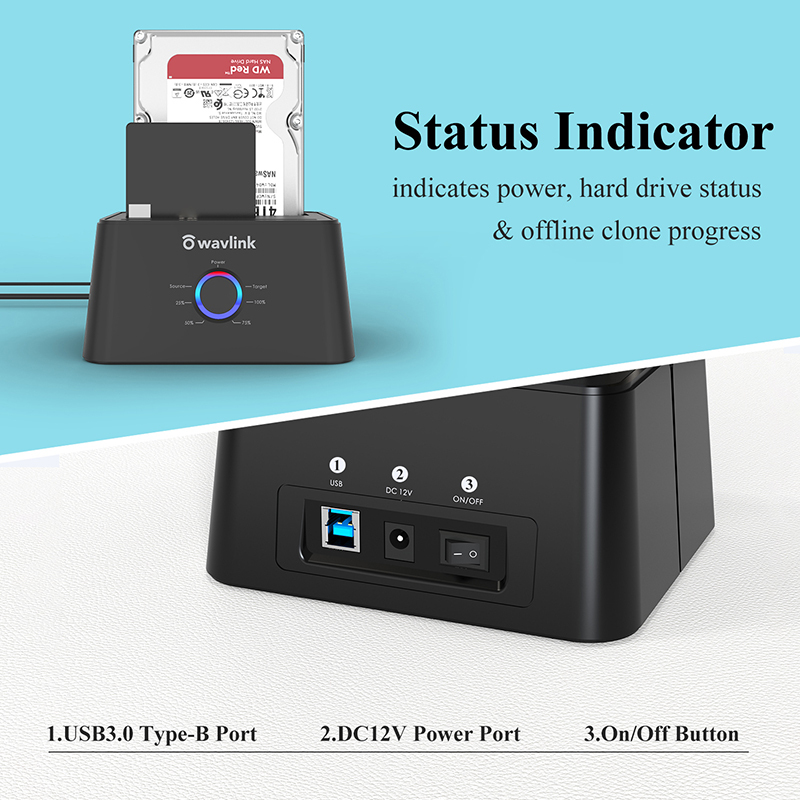 WAVLINK External Hard Drive Docking Station, Dual Bay, USB 3.0 to SATA I/II/III, Supports 2.5/3.5" HDD/SSD and Offline Cloning 5