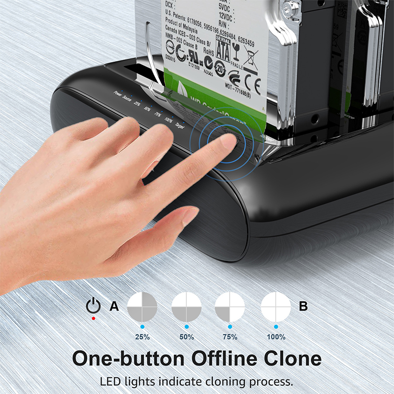 Dual Bay External Hard Drive Docking Station, USB 3.0 to SATA I/II/III for 2.5 or 3.5" HDD/SSD with Offline Clone 3