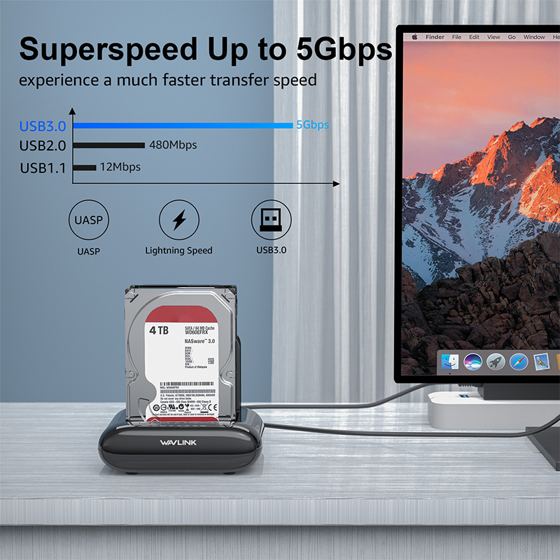Dual Bay External Hard Drive Docking Station, USB 3.0 to SATA I/II/III for 2.5 or 3.5" HDD/SSD with Offline Clone 4