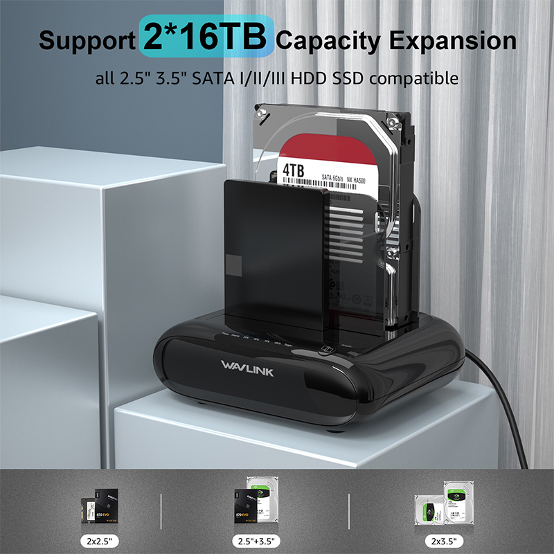 Dual Bay External Hard Drive Docking Station, USB 3.0 to SATA I/II/III for 2.5 or 3.5" HDD/SSD with Offline Clone 5