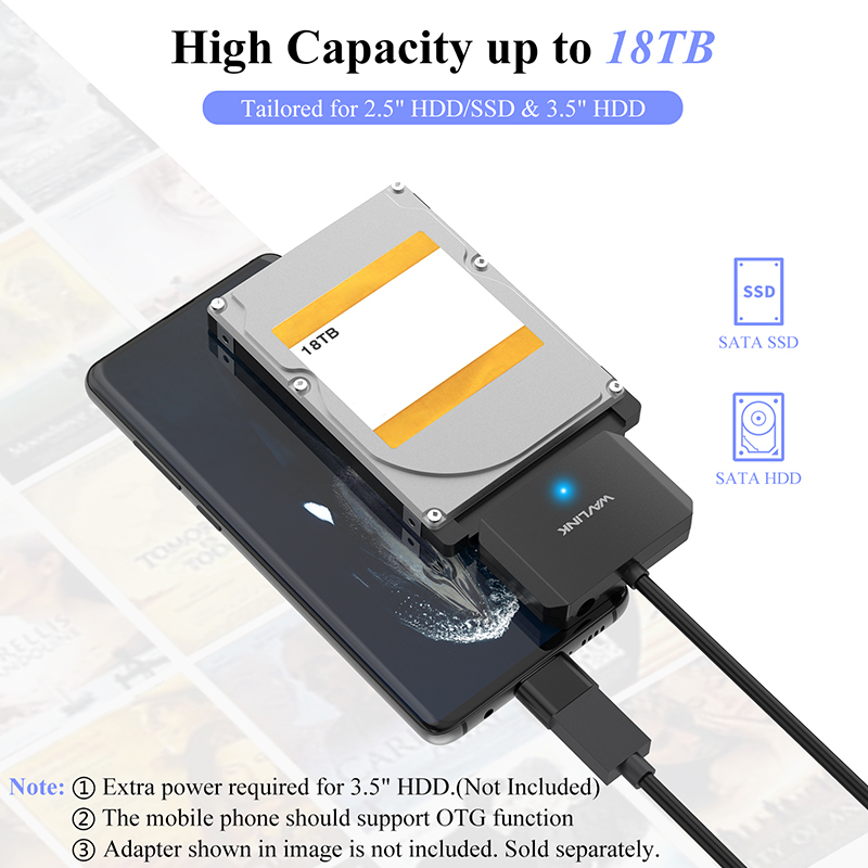 Wavlink USB-A to SATA III Converter- 6Gbps Max Transfer Speed with SATA 3.0 Interface, Plug-and-Play, No Driver Required, Safe & Stable Performance, Compatible with 2.5"/3.5" HDD/SSD for Laptop, Desktop, PC, Mac 3