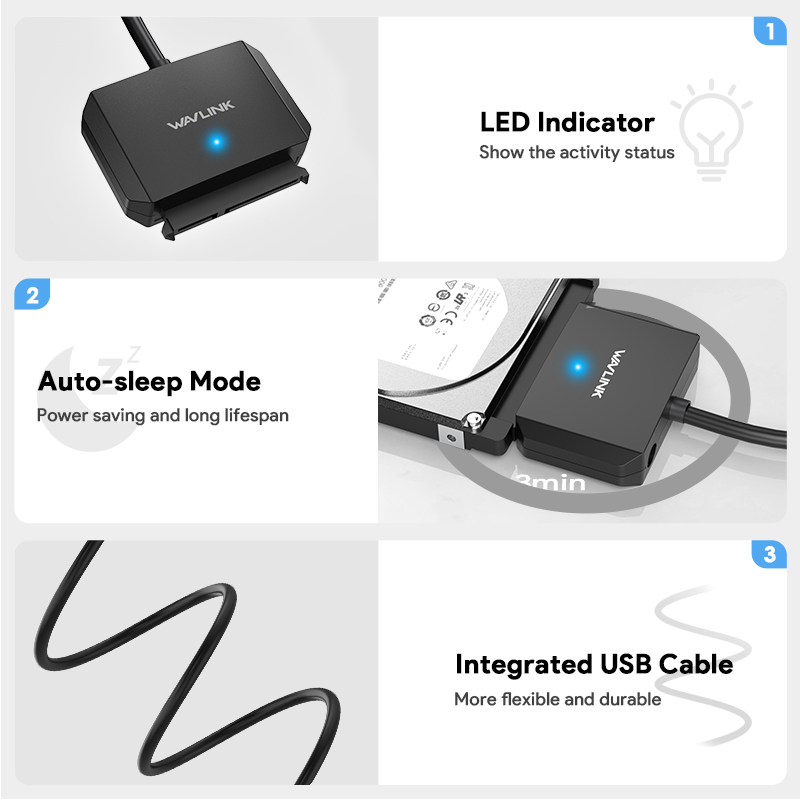 WAVLINK USB C to SATA III Hard Drive Adapter Cable, SATA to USB C 5Gbps Converter, External Hard Drive Connector for 2.5"/3.5" HDD/SSD, Power Adapter Included 3