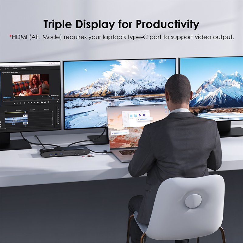 Universal Dual 2K+4K DisplayLink Docking Station, for Mac M1-M4 & Windows, 13-in-1 with 100W Charging 3