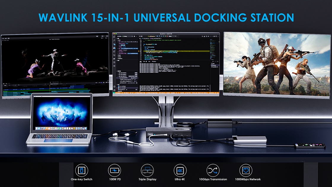 Wavlink Triple Display Universal Docking Station, 15-in-1 USB-C