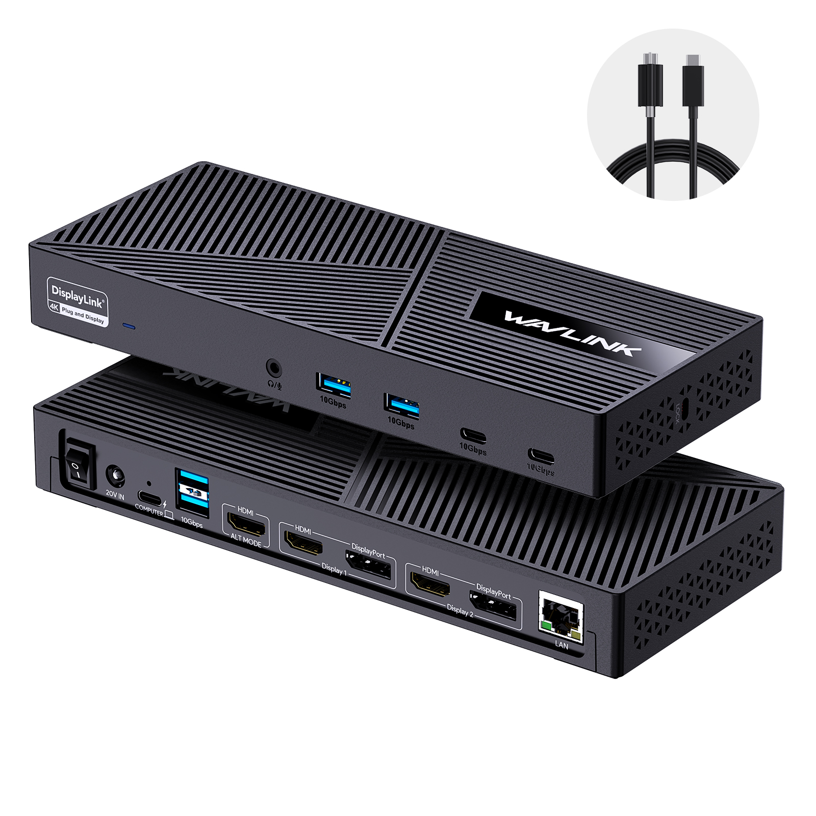 Wavlink Triple Display Universal Docking Station, 15-in-1 USB-C Dock for Intel/M1/M2-Mac/Dell/Asus with 100W Laptop Charging, 1x4K-HDMI, 2xHDMI&DP, 2xUSB-C, 4xUSB-A, 1xGigabit Ethernet, 1xAudio&Mic