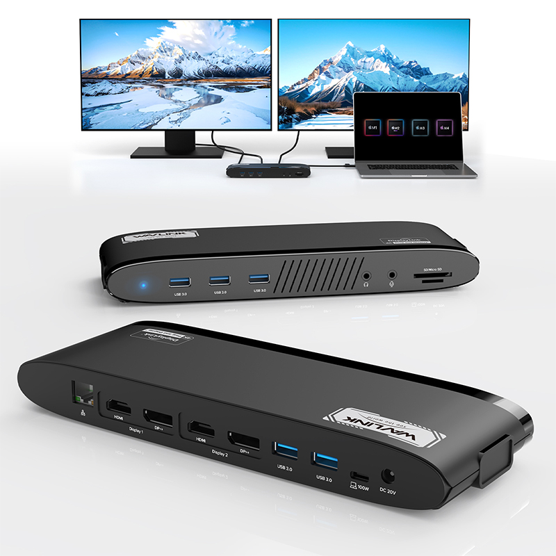 Universal Dual 5K DisplayLink Docking Station, for Mac M1-M4 & Windows, 14-in-1 with 100W Charging 2