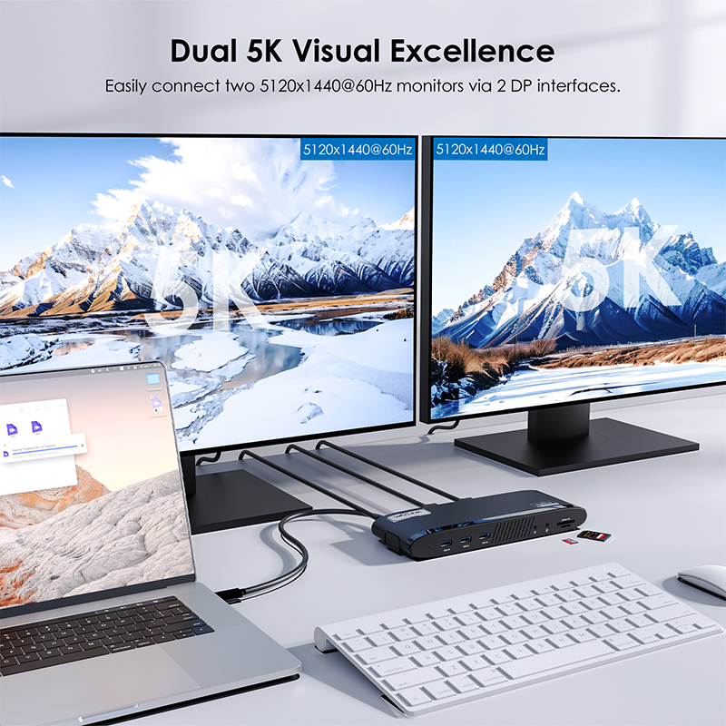Universal Dual 5K DisplayLink Docking Station, for Mac M1-M4 & Windows, 14-in-1 with 100W Charging 3