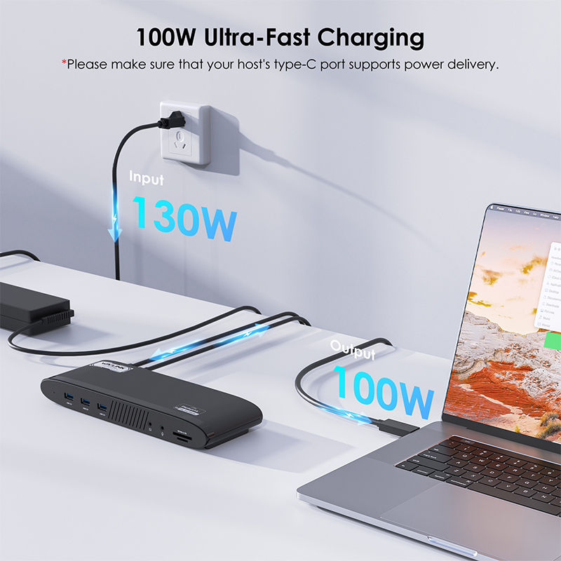 Universal Dual 5K DisplayLink Docking Station, for Mac M1-M4 & Windows, 14-in-1 with 100W Charging 4