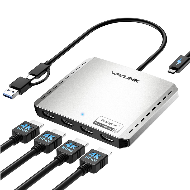 WAVLINK Quad 4K@60Hz Universal Display Adapter - Global Debut with DisplayLink DL7400, 4 HDMI Ports, with 85W Upstream Charging, Supports Multiple Monitors for Intel/M1/M2/M3/M4 Mac&Windows