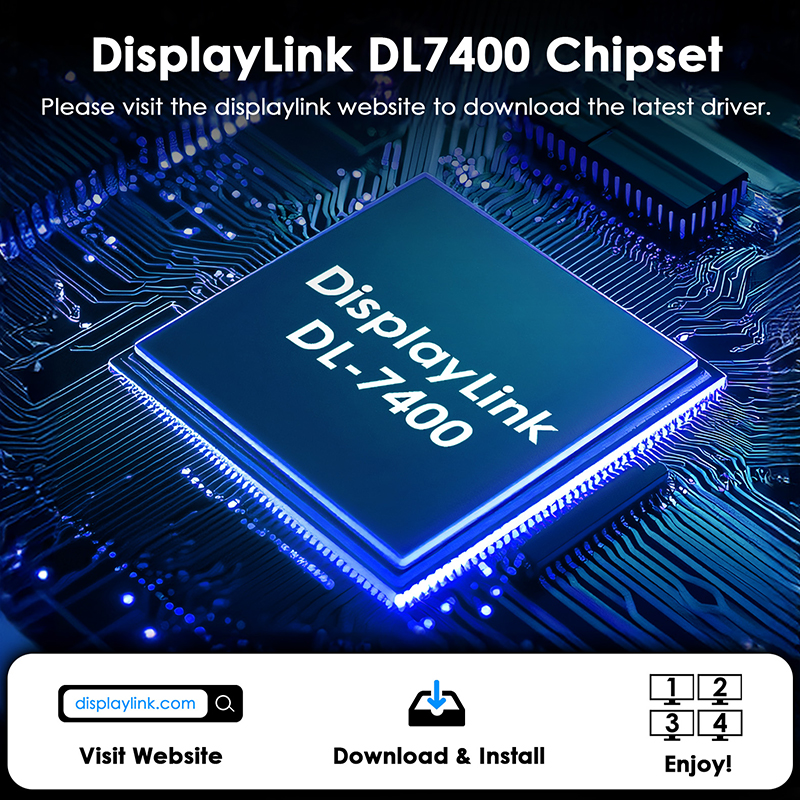 WAVLINK Quad 4K@60Hz Universal Display Adapter - Global Debut with DisplayLink DL7400, 4 HDMI Ports, with 85W Upstream Charging, Supports Multiple Monitors for Intel/M1/M2/M3/M4 Mac&Windows 3