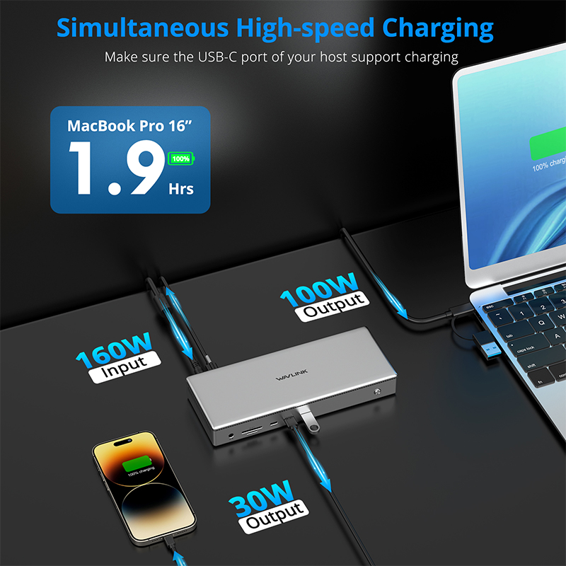 Universal 10G Quad 4K Docking Station with PD 100W Upstream Charging 5