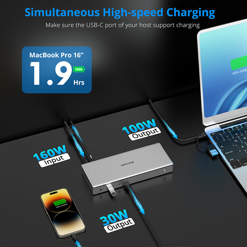 WAVLINK USB-C DisplayLink Premium Docking Station, 4xHDMI2.0, Quad 4K@60Hz for M1-M5 Mac & Windows, 13 in 1 Laptop Dock with 100W Charging, Optional 1G/2.5G/5G LAN, USB 3.2-A/C, USB-C(PD 30W) 4