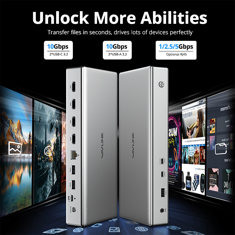 WAVLINK USB-C DisplayLink Premium Docking Station, 4xHDMI2.0, Quad 4K@60Hz for M1-M5 Mac & Windows, 13 in 1 Laptop Dock with 100W Charging, Optional 1G/2.5G/5G LAN, USB 3.2-A/C, USB-C(PD 30W) 5