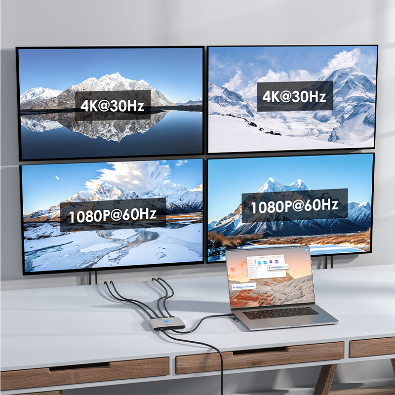 WAVLINK Quad Display Adapter with SM768 Chip – 2 x 4K@30Hz & 2 x 1080P@60Hz HDMI Outputs, Universal USB-C/A Docking for Multi-Monitor Workstations, 5Gbps Data Transfer Speed, Compatible with Intel/M1/M2/M3/M4 Mac&Windows 2