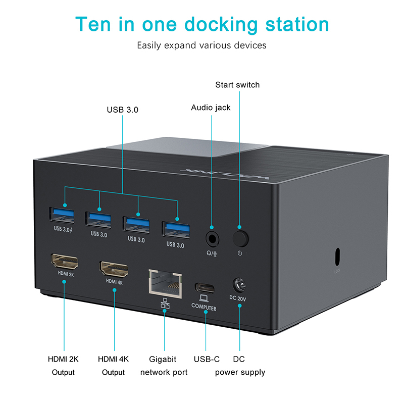 USB-C Universal Laptop Docking Station, 10-in-1 USB-C Dock with Dual HDMI, RJ45 Ethernet, 100W Power Delivery, 4 USB Ports, Audio, Compatible with Mac, Windows, Thunderbolt 3 & 4, USB4, USB-C Laptop 2