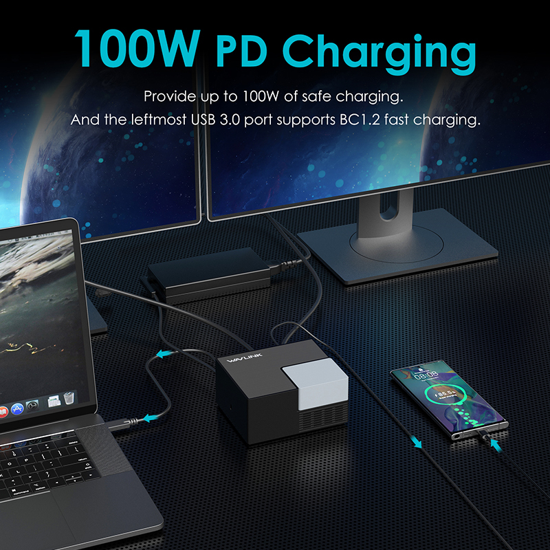 USB-C Universal Laptop Docking Station, 10-in-1 USB-C Dock with Dual HDMI, RJ45 Ethernet, 100W Power Delivery, 4 USB Ports, Audio, Compatible with Mac, Windows, Thunderbolt 3 & 4, USB4, USB-C Laptop 4