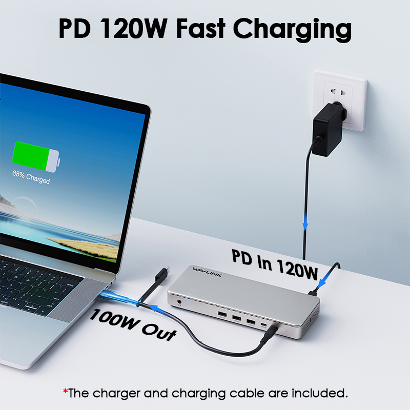 WAVLINK Triple 4K USB-C Docking Station - 3 HDMI & 2 DP, with 100W Upstream Charging & 2.5G Ethernet 4