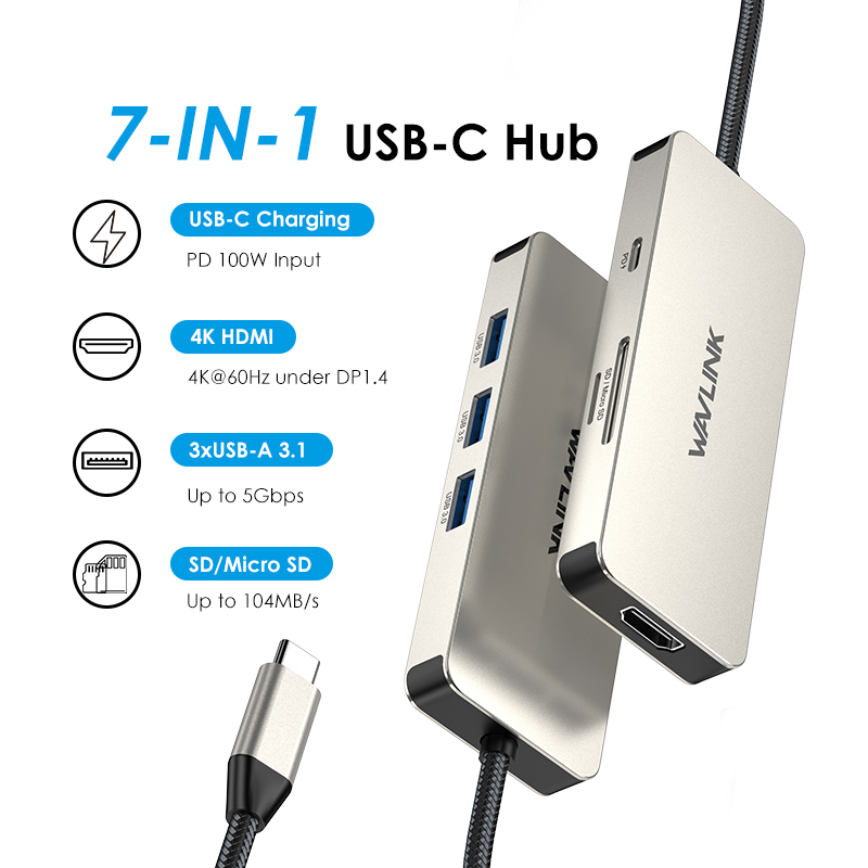 7-in-1 USB C Dock, Multiport Adapter with 4K HDMI Output, 100W PD Input, 3 x 5Gbps USB3.1, SD/TF Card Reader, USB C Dongle for MacBook Pro/Air, iPad Pro, Surface, XPS, Thunderbolt 3/4 Laptops 2
