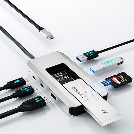 USB-C 4K Dock, 10Gbps Hub with M.2 SSD Enclosure, 87W Charging, 4K@60Hz HDMI, USB 3.2, SD/TF