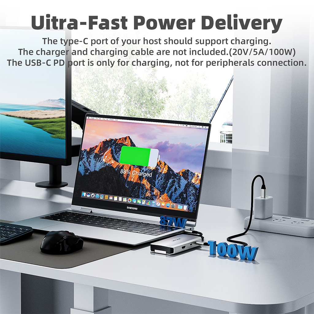 USB-C 4K Dock, 10Gbps Hub with M.2 SSD Enclosure, 87W Charging, 4K@60Hz HDMI, USB 3.2, SD/TF 4