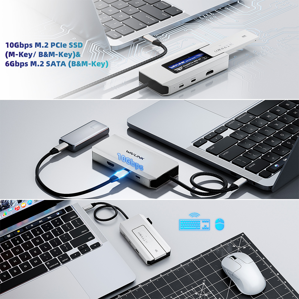 USB-C 4K Dock, 10Gbps Hub with M.2 SSD Enclosure, 87W Charging, 4K@60Hz HDMI, USB 3.2, SD/TF 5